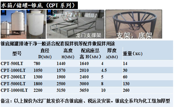 锥底塑料水箱规格表